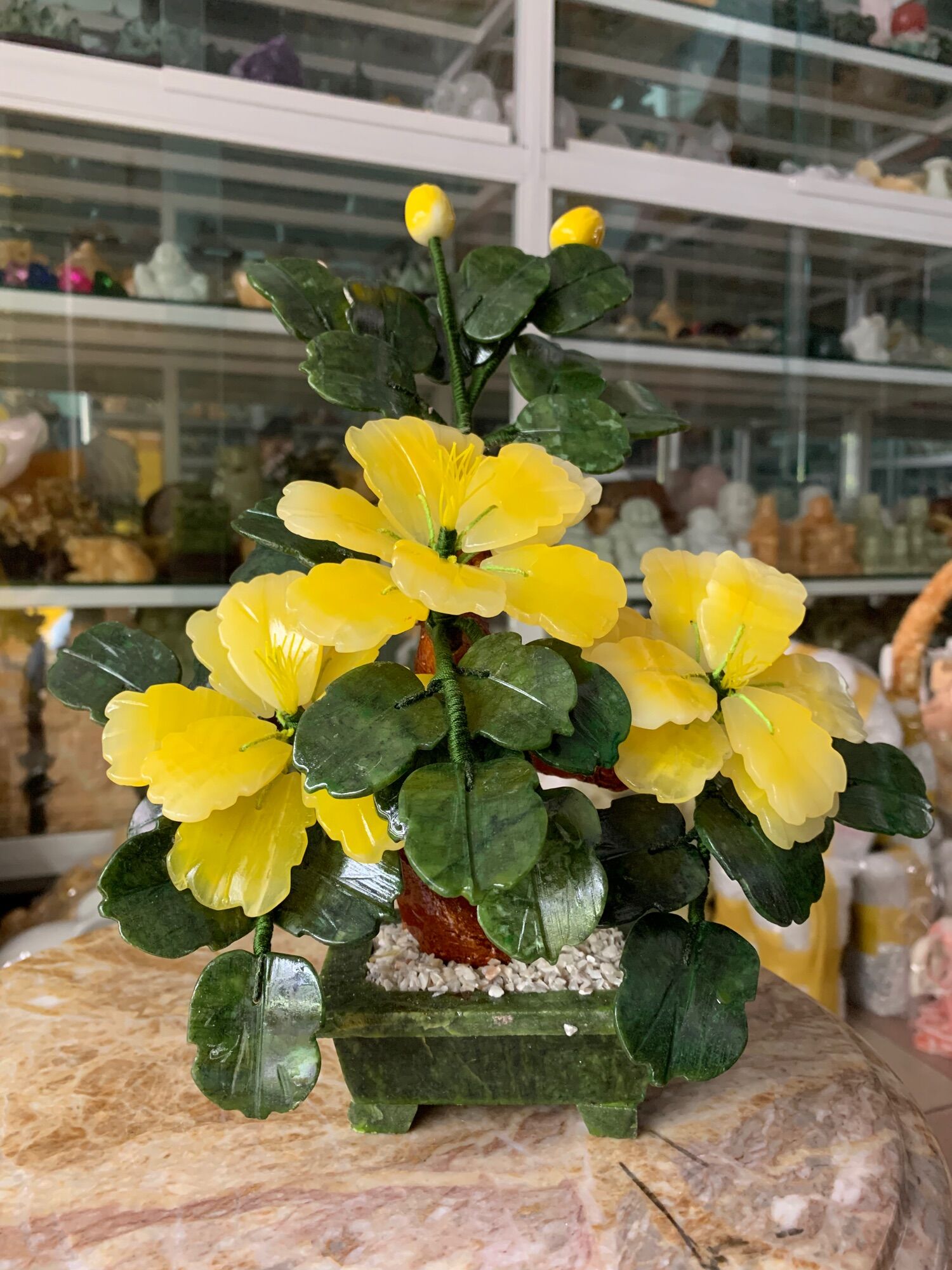 Cây hoa tài lộc đá thạch anh vàng - cao 30cm