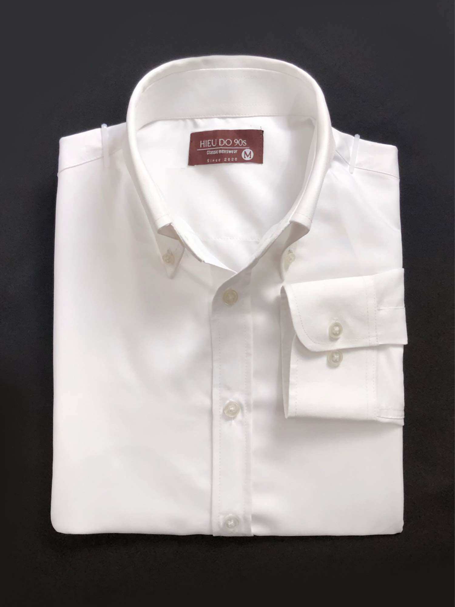 Sơ mi trắng cho nam cổ button-down form regular cổ cứng mặc vest
