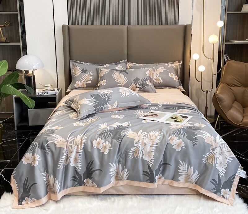 Bộ drap LỤA THÁI HÌNH HOA cao cấp 5 món CÓ MỀN CHẦN