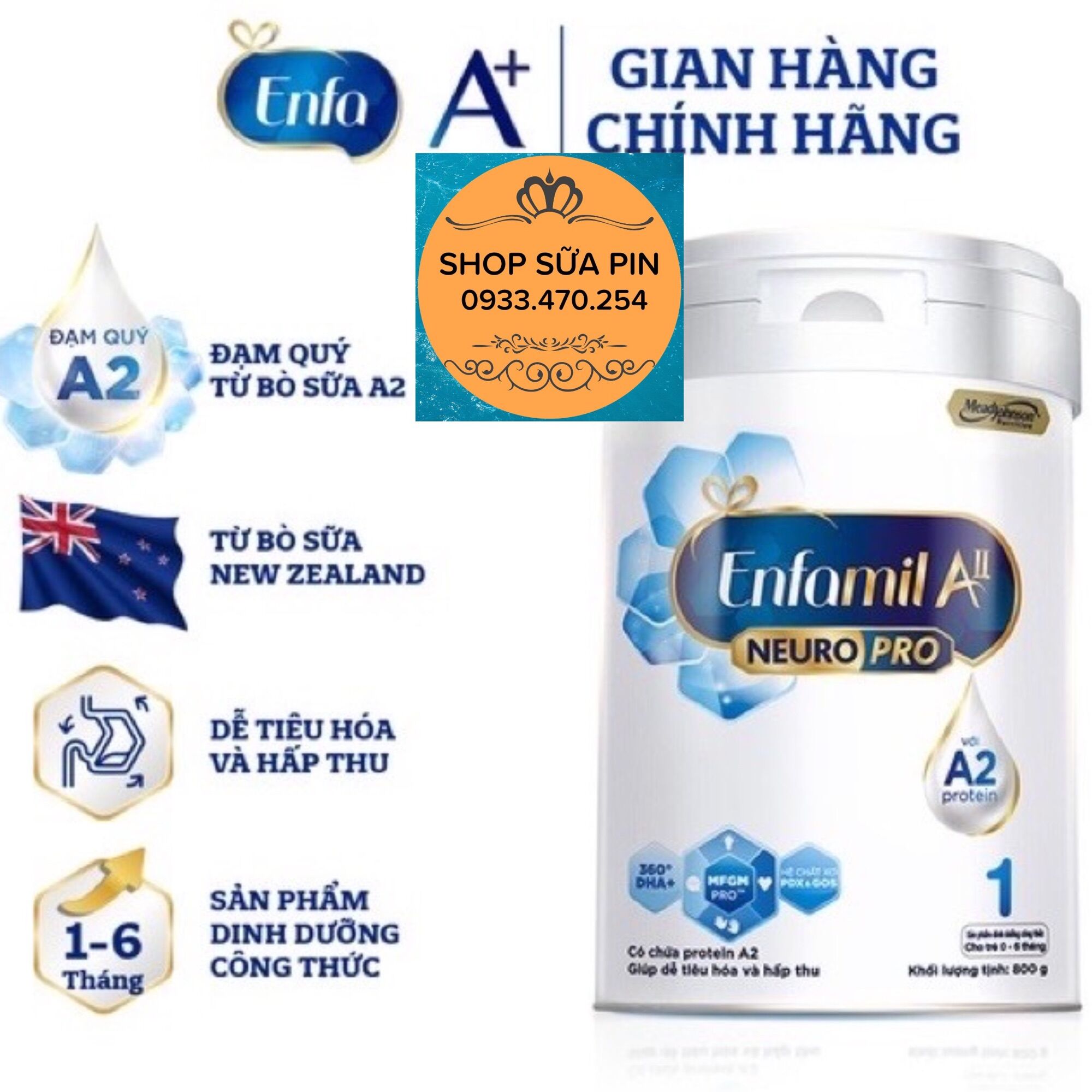 Sữa bột enfamil A2 neuropro số 1 800g