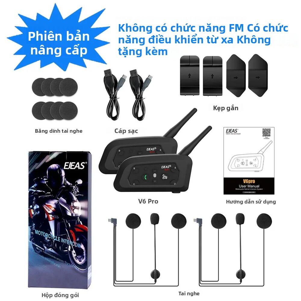 EJEAS V6 PRO+ Tai Nghe Bluetooth Dành Cho Xe Máy 850mAh Intercom Phạm Vi 800m Cho 6 Người Lái IP65 C