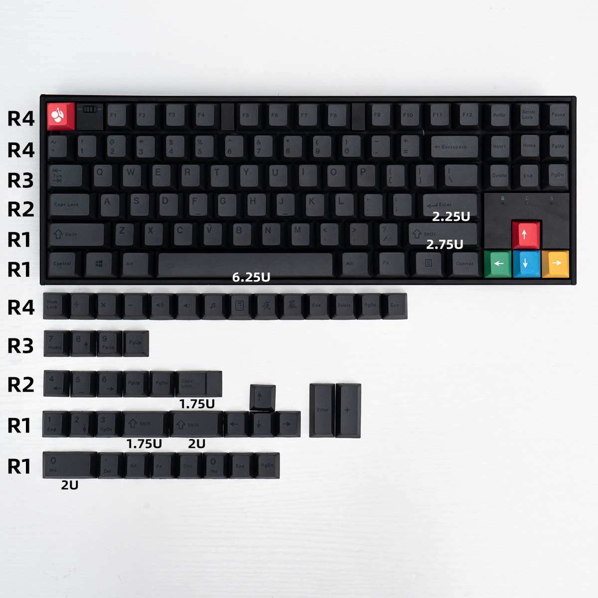 Nút bấm Keycap Cherry BoB Black on Black CMK Aifei Cherry Profile bàn phím cơ - Polabe Store