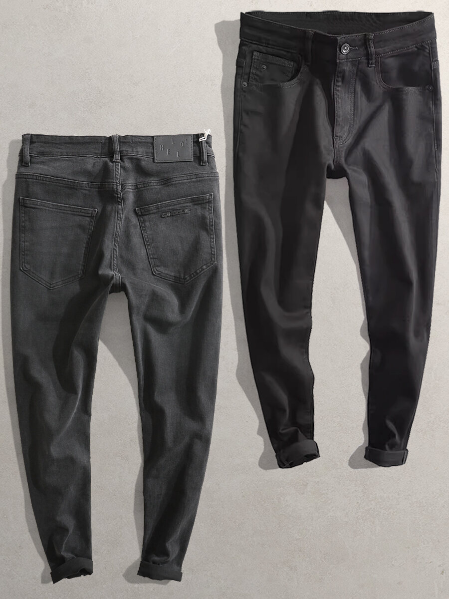 Slim Fit Men's Black Denim Jeans Casual Retro Korean Style 98163 Elastic Small Foot Long Pants High Stretch Urban Fashion Giá 1,388,000 Đồng*Miễn phí vận chuyển