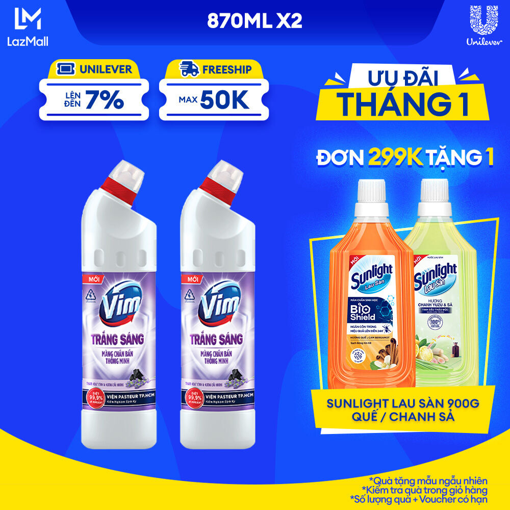 Combo 2 Chai Nước Tẩy Bồn Cầu VIM Trắng Sáng Hương Oải Hương 870 ML