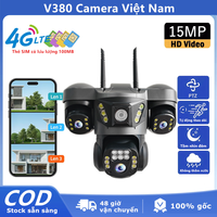 V380 Ba ống kính 4G IP Camera HD 15MP ngoài trời không thấm nước hai chiều Intercom Full Color Night Vision PTZ CCTV với thẻ SIM 4G