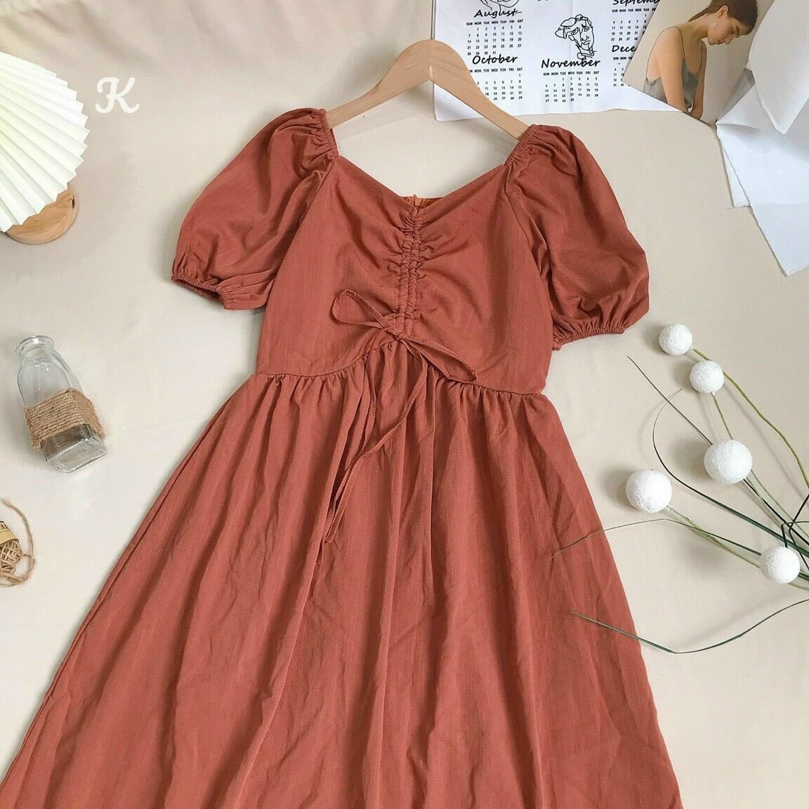 [CHỈ 15 - 17.4 HOÀN TIỀN 15%] Đầm babydoll nâu rút dây ngực
