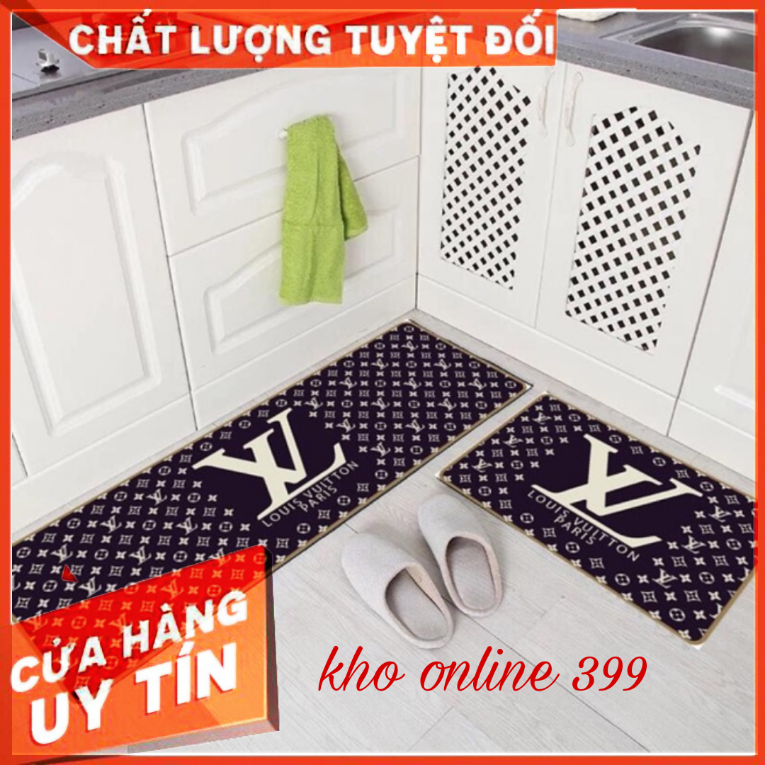 [RẺ VÔ ĐỐI]💥 bộ 2 thảm bếp nỉ nhung 5D chống trơn trượt mẫu thương hiệu lv, chanel, guci, trang trí nhà cửa, decor thảm chùi chân, thảm lau chân trải sàn