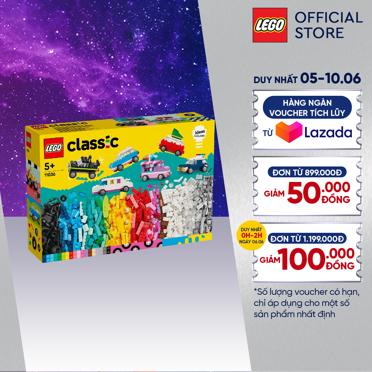 LEGO CLASSIC 11036 Đồ chơi lắp ráp Bộ gạch chi tiết chủ đề phương tiện xe (900 chi tiết)
