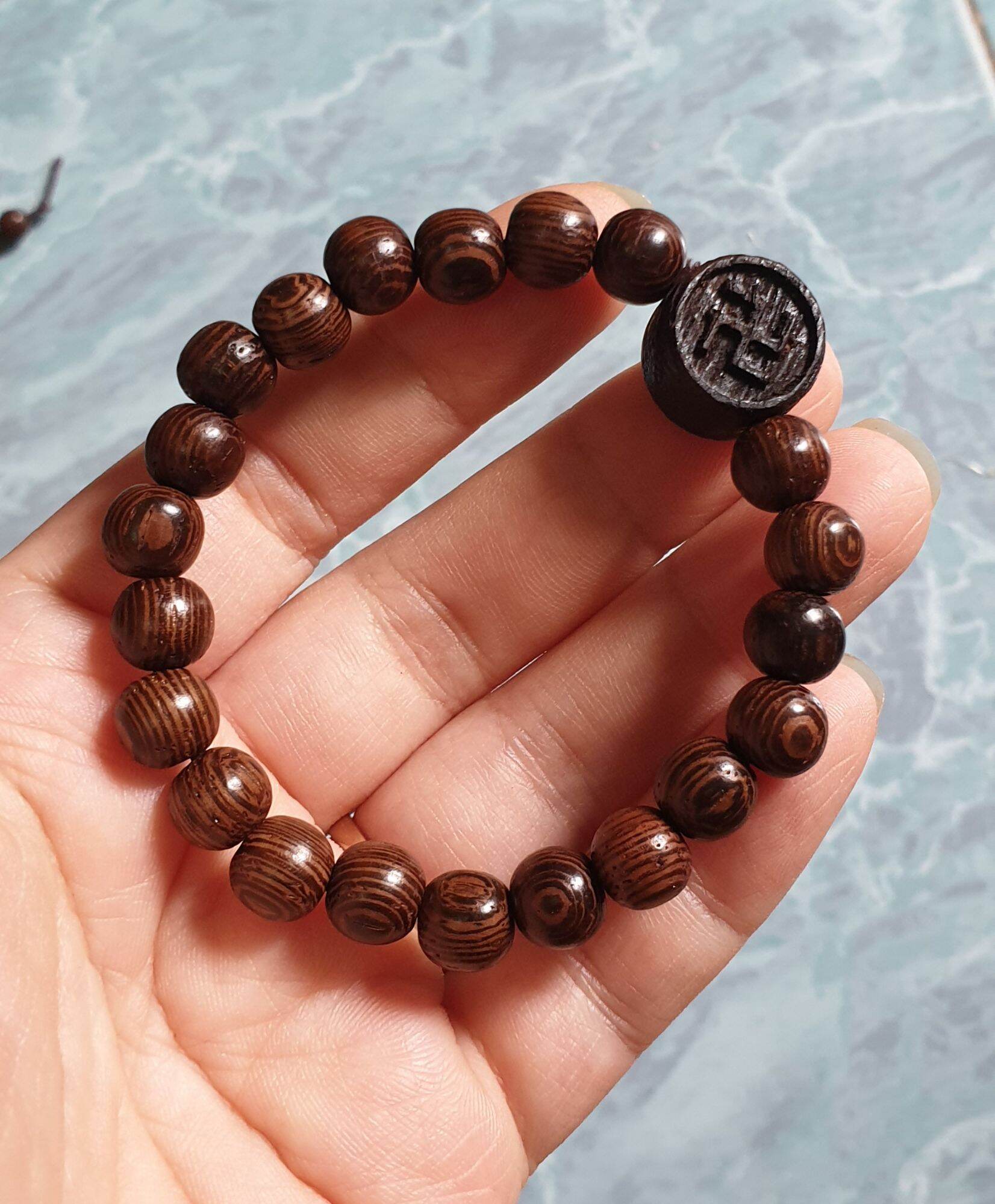Vòng tay gỗ mun công mic thêm chữ Thập