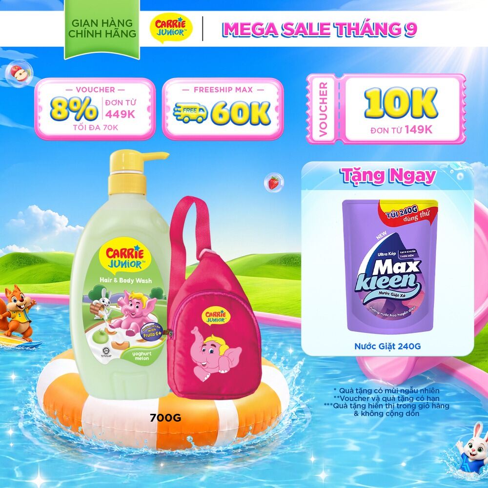[Tặng Kèm Túi Đeo Chéo] Sữa Tắm Gội cho bé Carrie Junior Hương Melon 700g