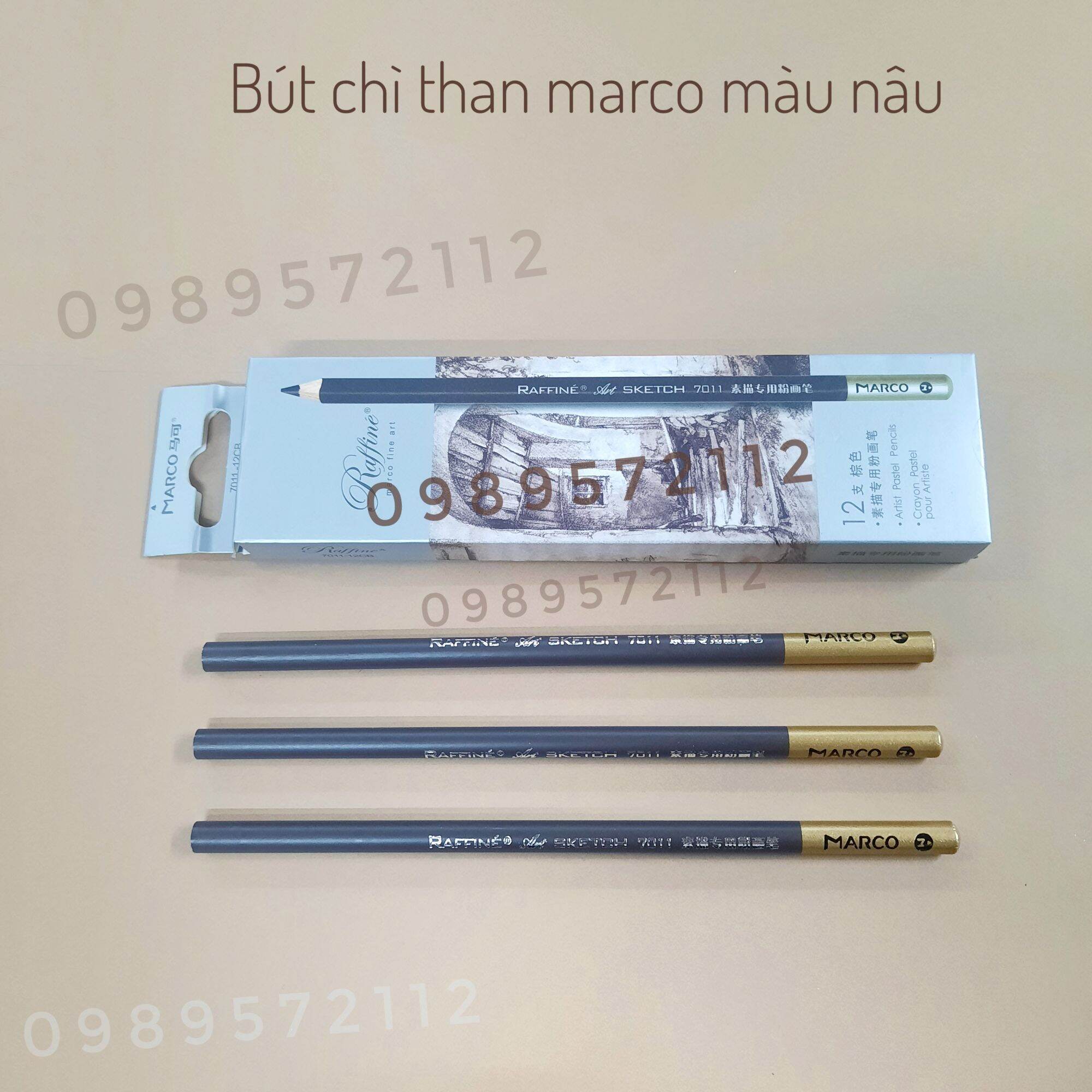 Bút chì than marco màu đen,nâu,trắng 7010.