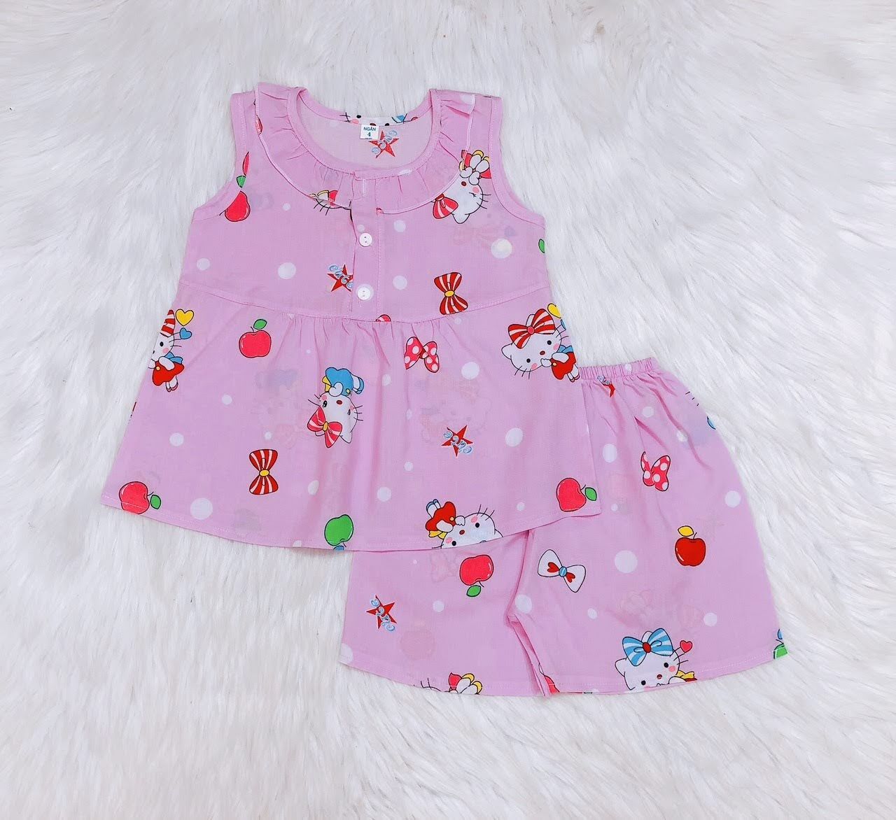 Đồ bộ bé gái, chất tole lanh mềm mịn mát, size 7(13- 14kg)