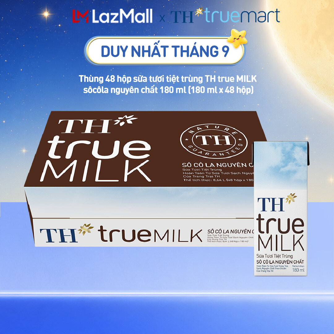 Thùng 48 hộp sữa tươi tiệt trùng TH true MILK sôcôla nguyên chất 180 ml (180 ml x 48)