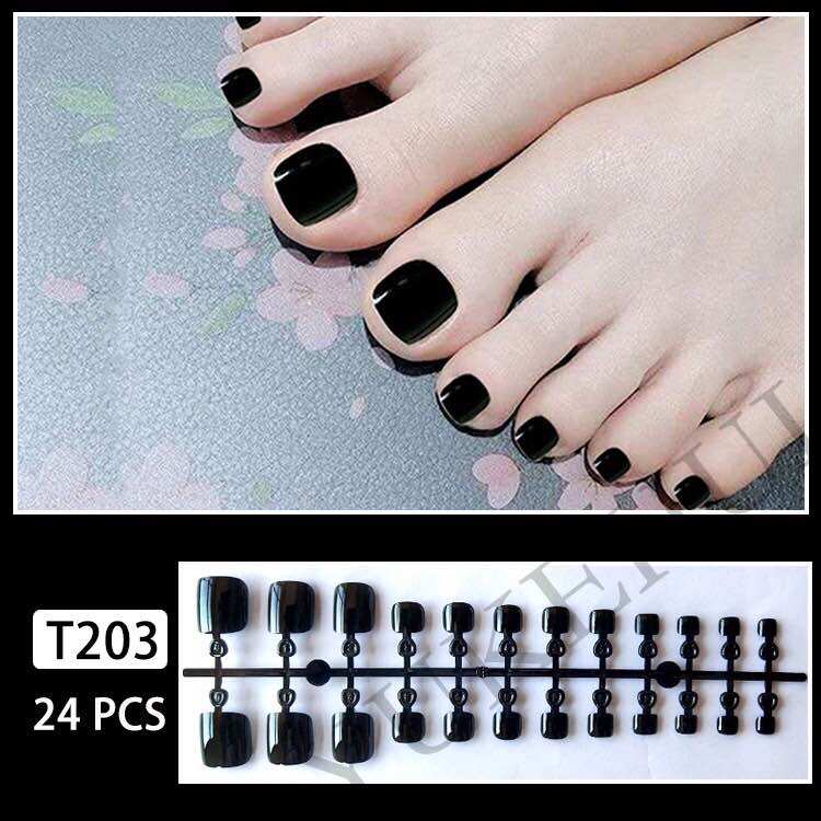 Hộp 24 móng chân màu đen kèm keo