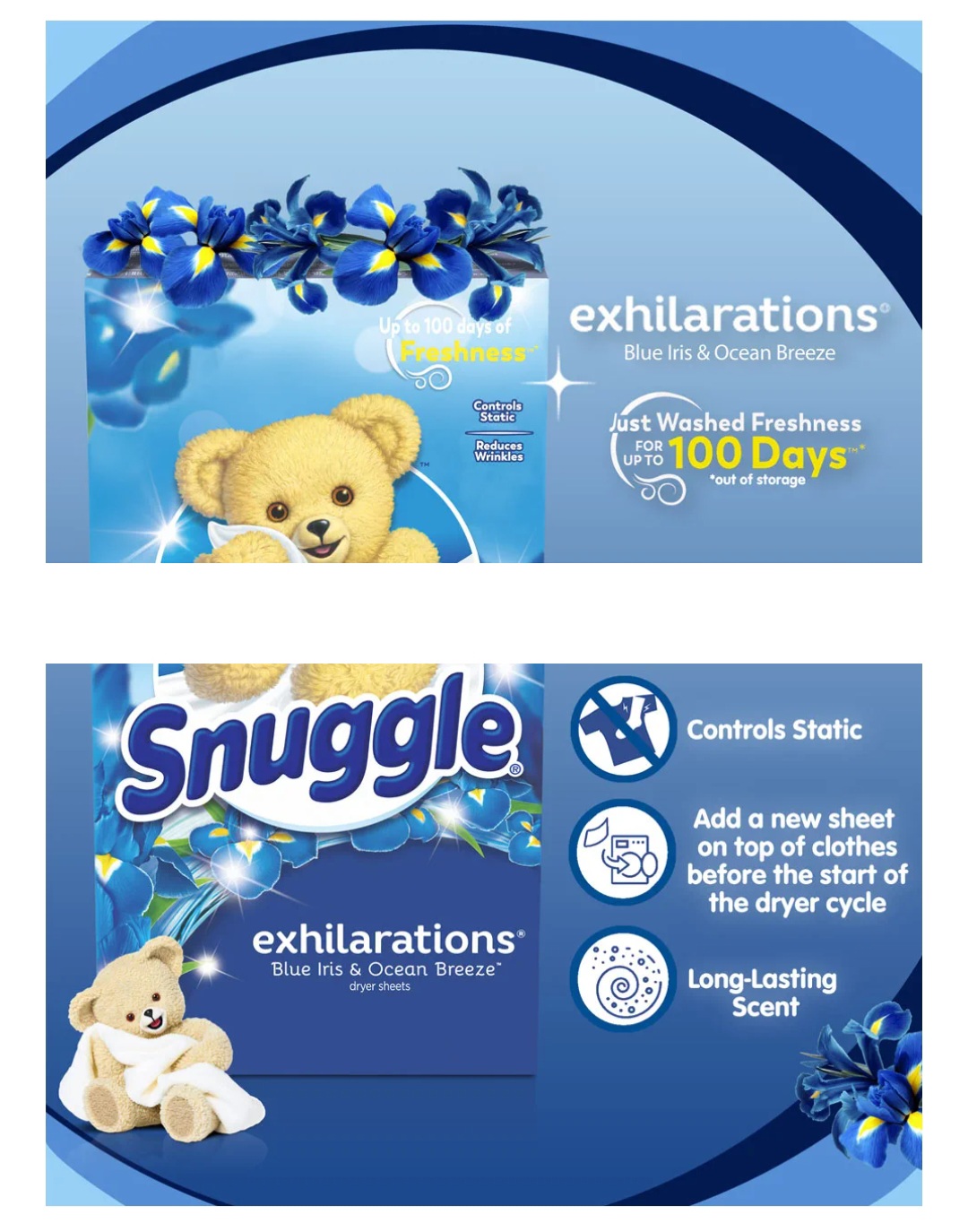 giấy thơm SNUGGLE Exhilaration Blue Iris & Ocean Breeze ( 70 tờ ) - Hàng Mỹ.