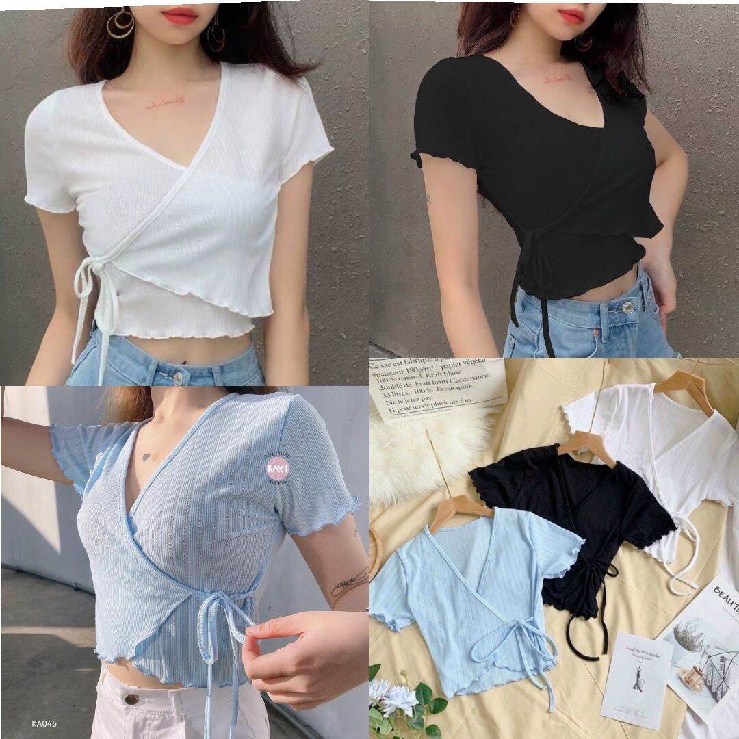 Áo gân đắp chéo cột dây