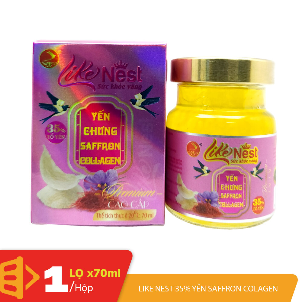 Hộp yến chưng vị Saffron Collagen 35% yến sào Premium Like Nest hộp quà tặng sang trọng