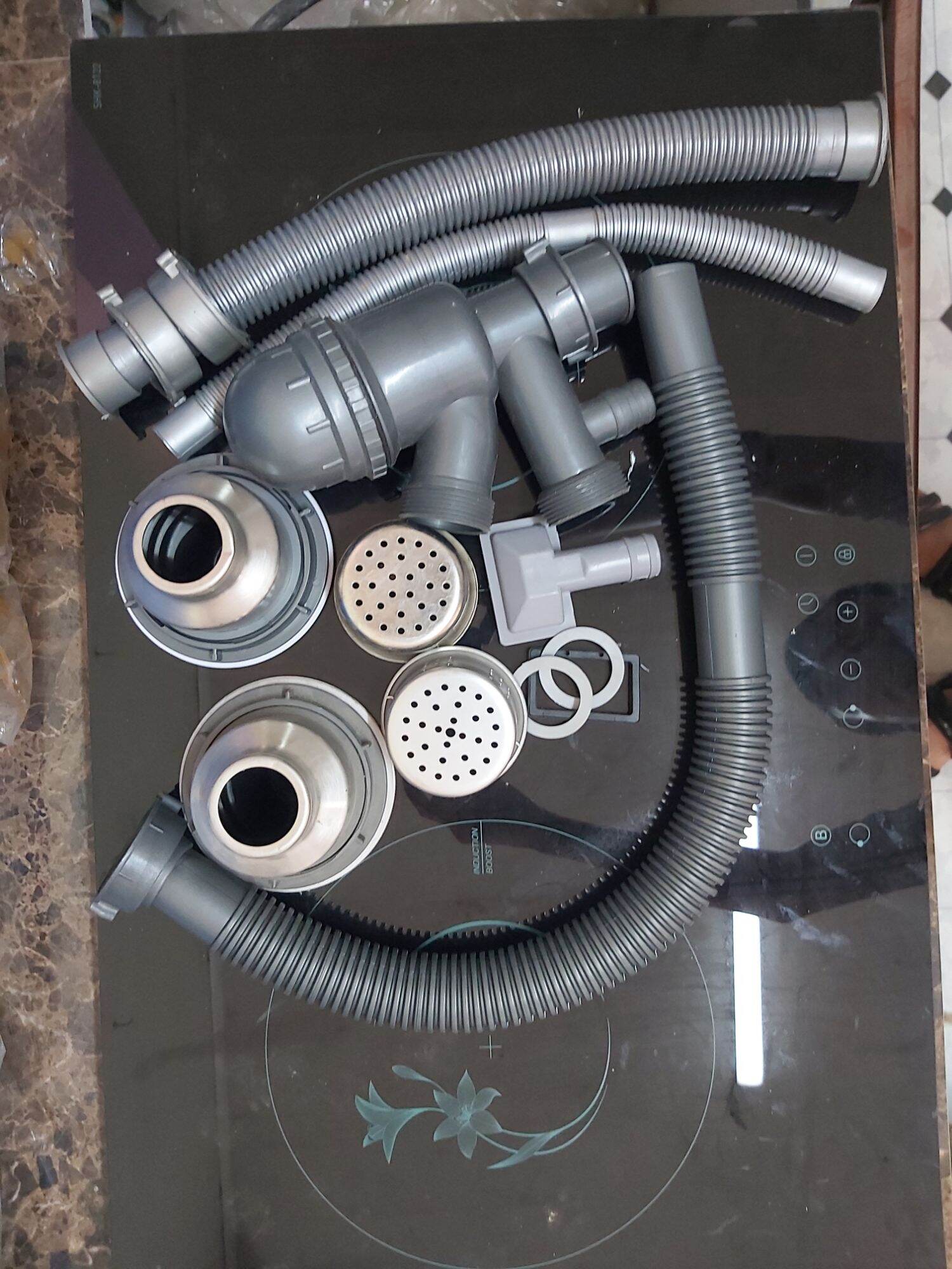 Bộ xiphong chậu 2 hố. Bộ thoát chậu rửa bát 2 hố cao cấp