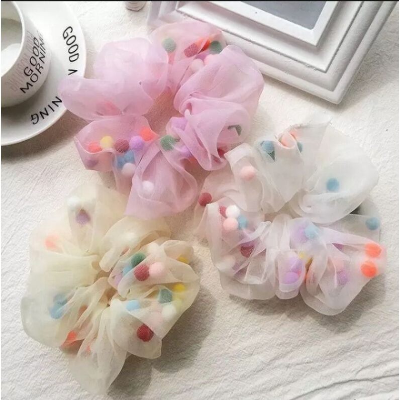 Dây cột tóc scrunchies lưới thời trang