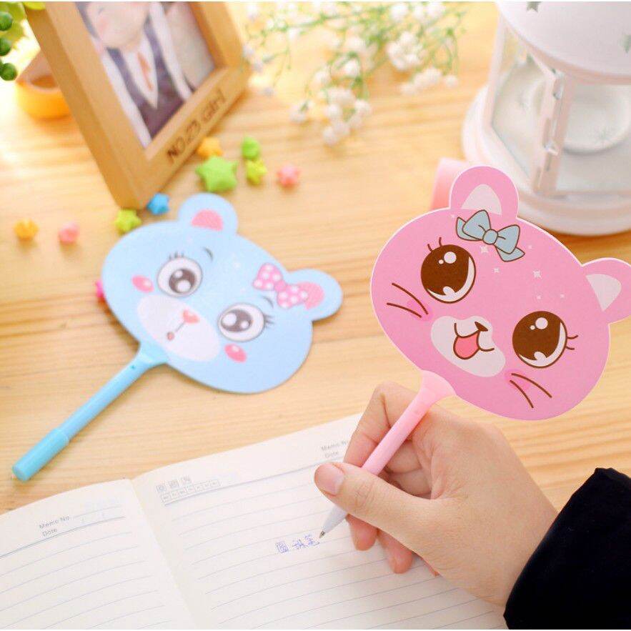 2 Bút Bi Hình Mèo Làm Quạt Mini