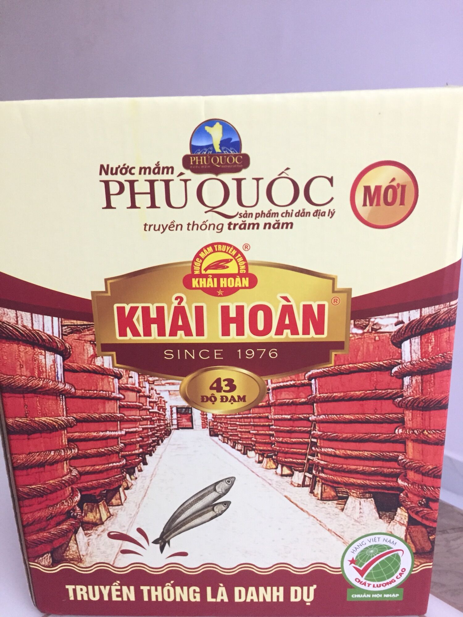 Nước mắm Khải Hoàn Phú Quốc 43 độ đạm chai 520ml thùng 6 chai bằng thuỷ tinh