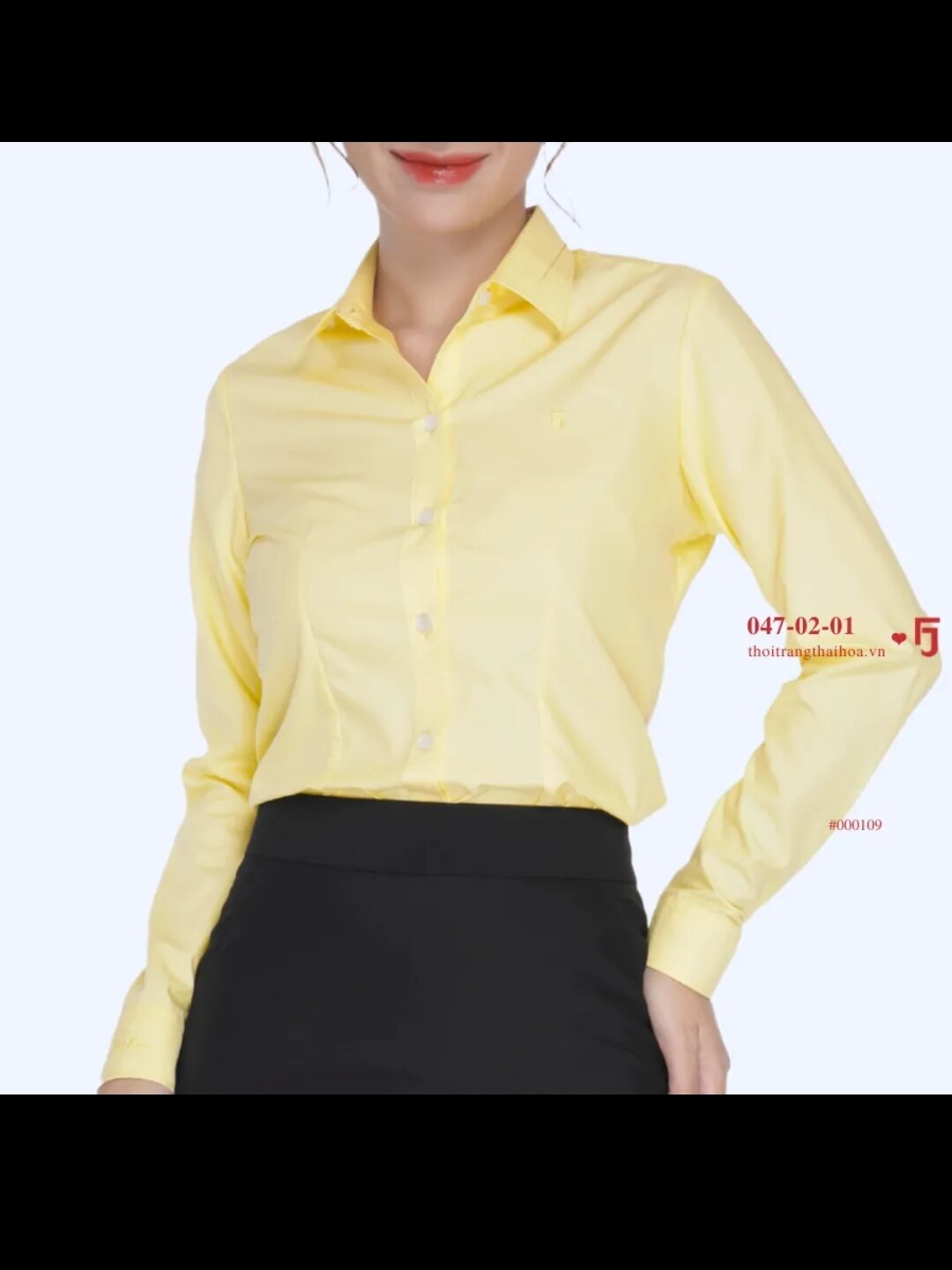 áo sơ mi nữ Thái Hòa màu vàng trơn chất kate