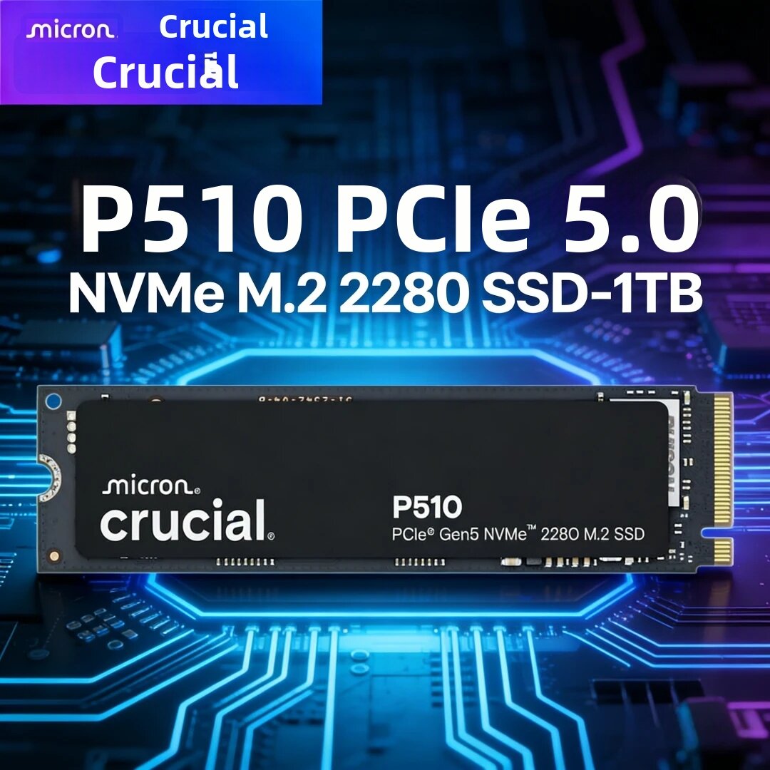 crucial | Ổ Cứng SSD Crucial P510 PCIe Gen5 NVMe 1TB/2TB TLC NAND Dành Cho Laptop & Desktop, Tốc Độ Lên Đến 11000MB/s, Tương Thích Với Game Thủ & Người Sáng Tạo Giá 11,637,000 Đồng*Miễn phí vận chuyển