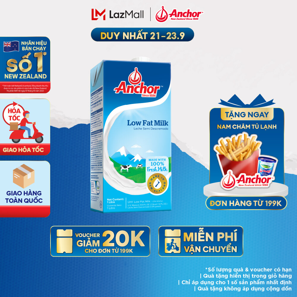 [GIAO HÀNG HỎA TỐC - HCM] Sữa Tươi Tiệt Trùng Anchor Ít Béo Hộp 1 Lít