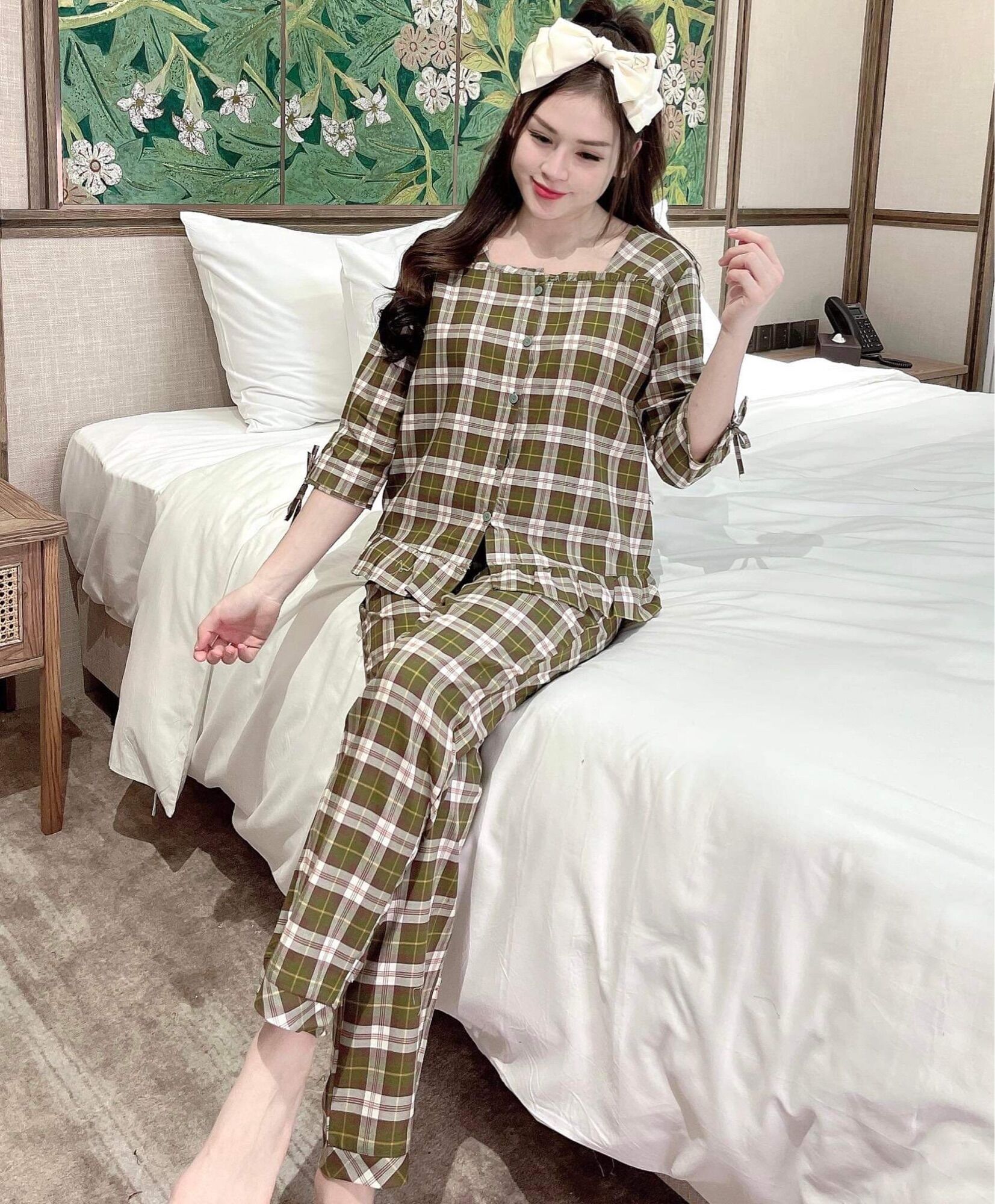 Đồ bộ mặc nhà cao cấp, xinh chất thô thoáng mát