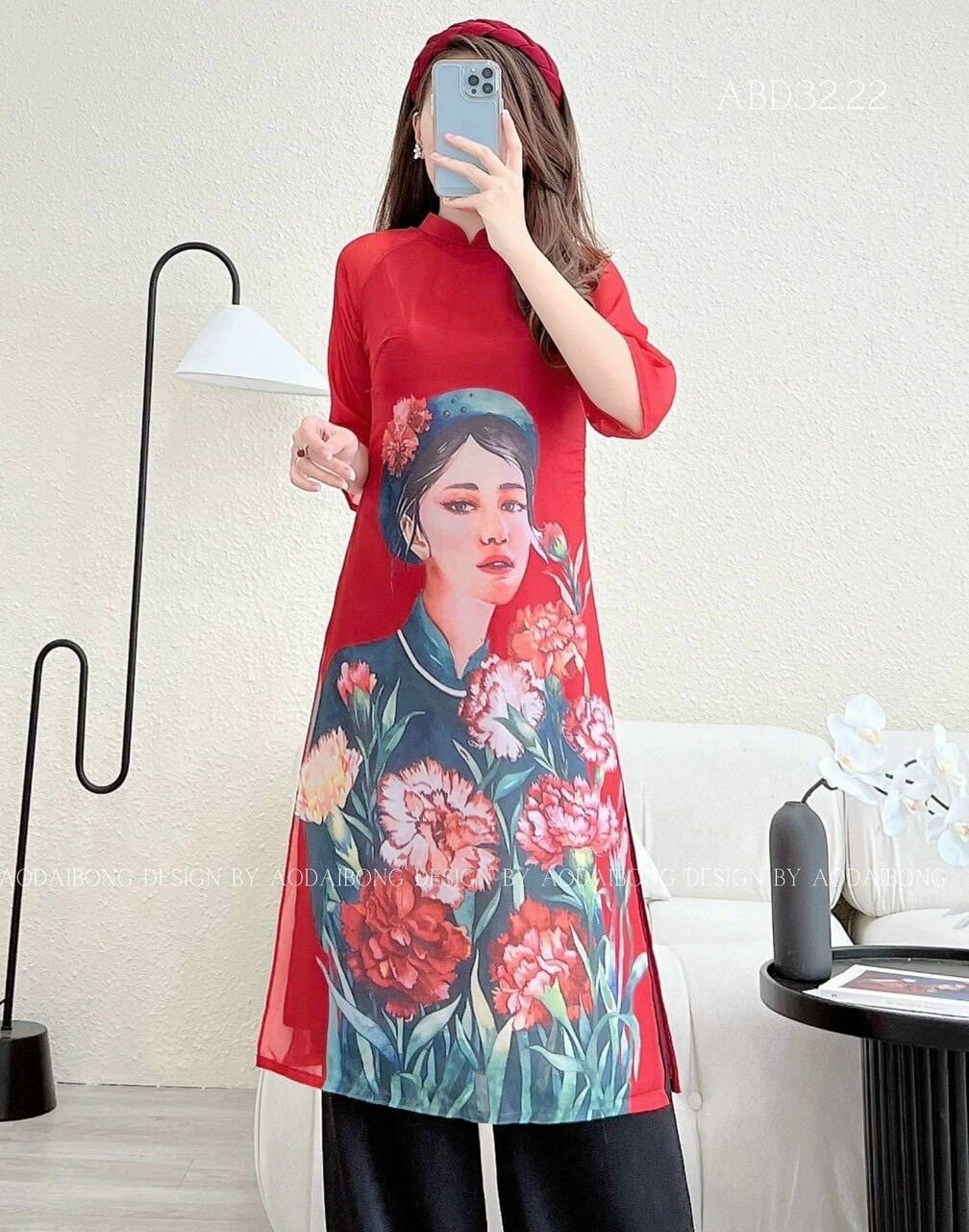 (SHOP TÁO ĐỎ BIGSIZE 50KG ĐẾN 90KG) set áo dài AD03 cách tân hình cô gái