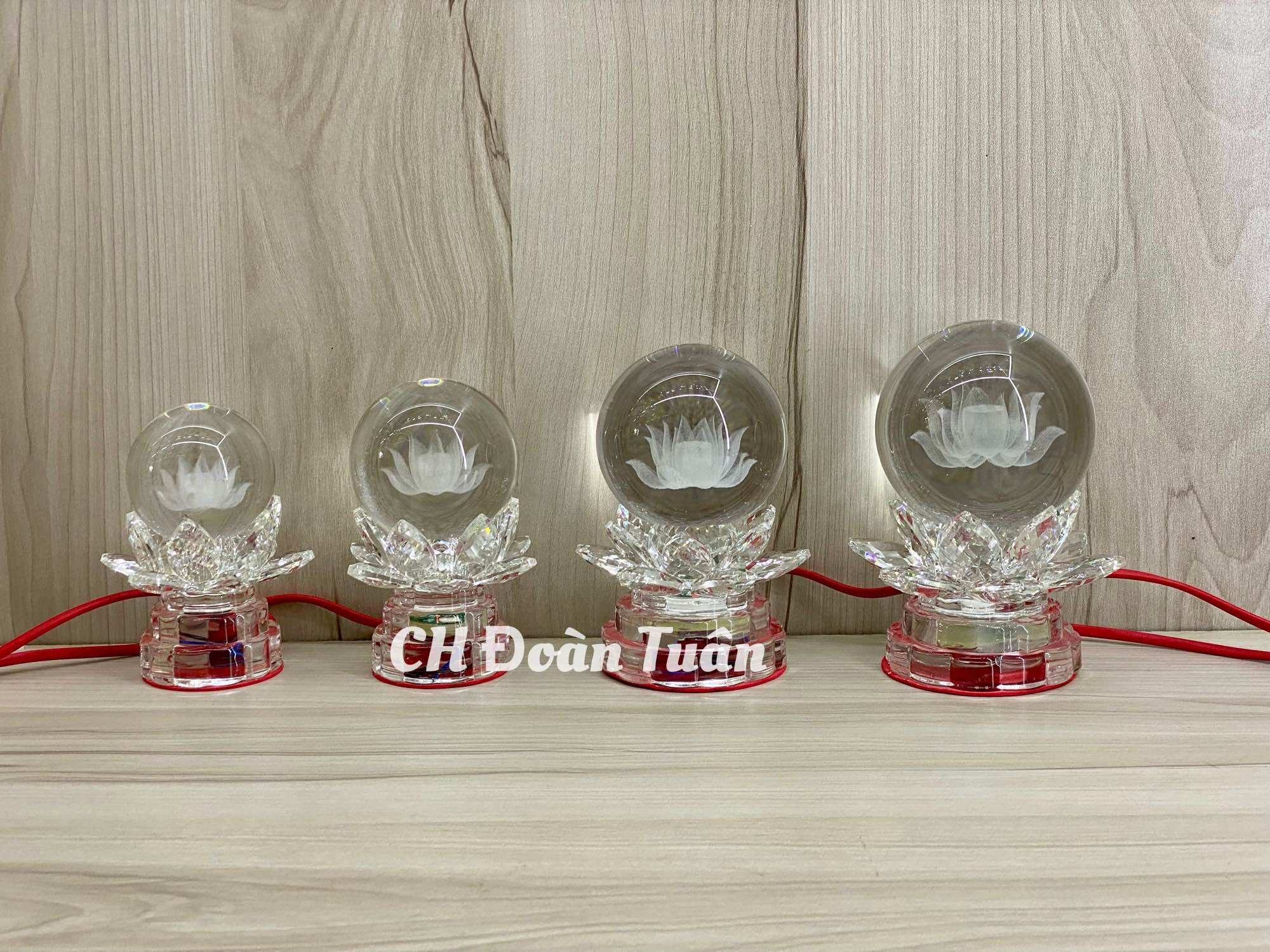 Cặp đèn thờ quả cầu pha lê-đèn cầu sen pha lê đổi màu-4 kích cỡ