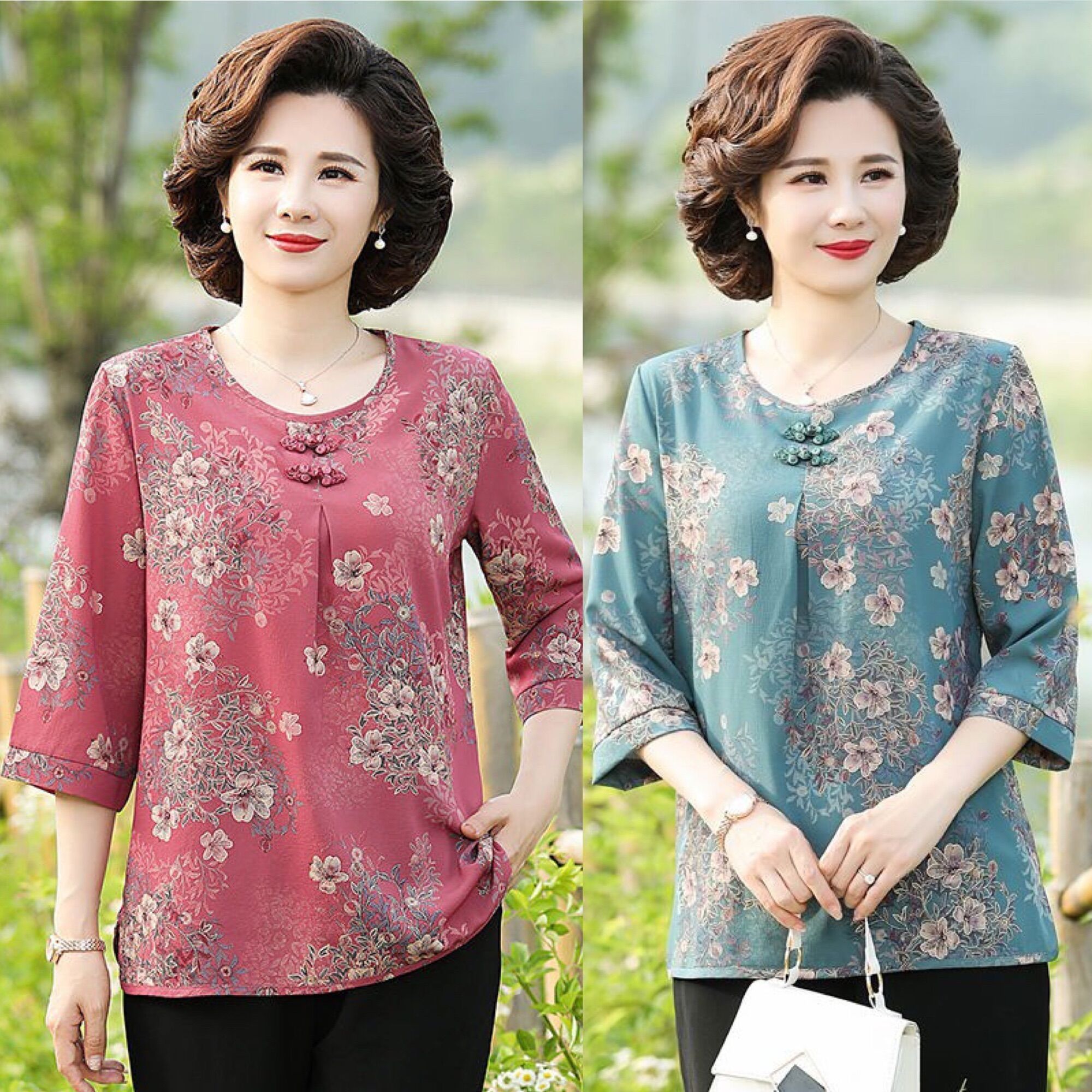 [HÀNG SẴN KHO]áo kiểu trung niên nữ  in hoa họa tiết sang trọng thanh lịch cho bà cho mẹ