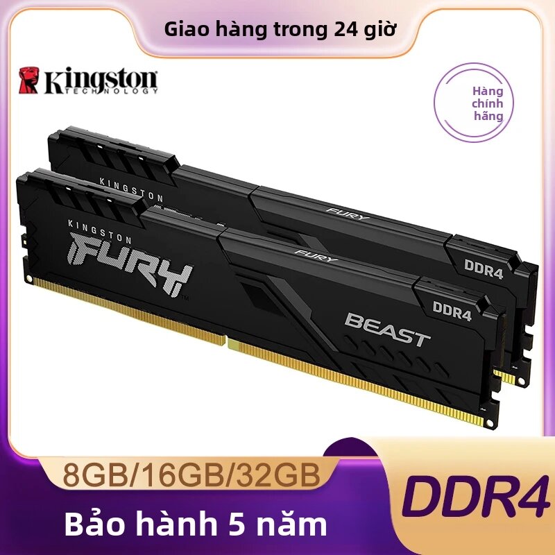 Kingston | Kingston Fury Beast DDR4 RAM 8GB/16GB/32GB 3200 MHz 2666 MHz 3600 MHz 288Pin Bộ Nhớ DIMM Dành Cho Máy Tính Để Bàn Intel AMD Esports Gaming Giá 8,530,000 Đồng*Miễn phí vận chuyển