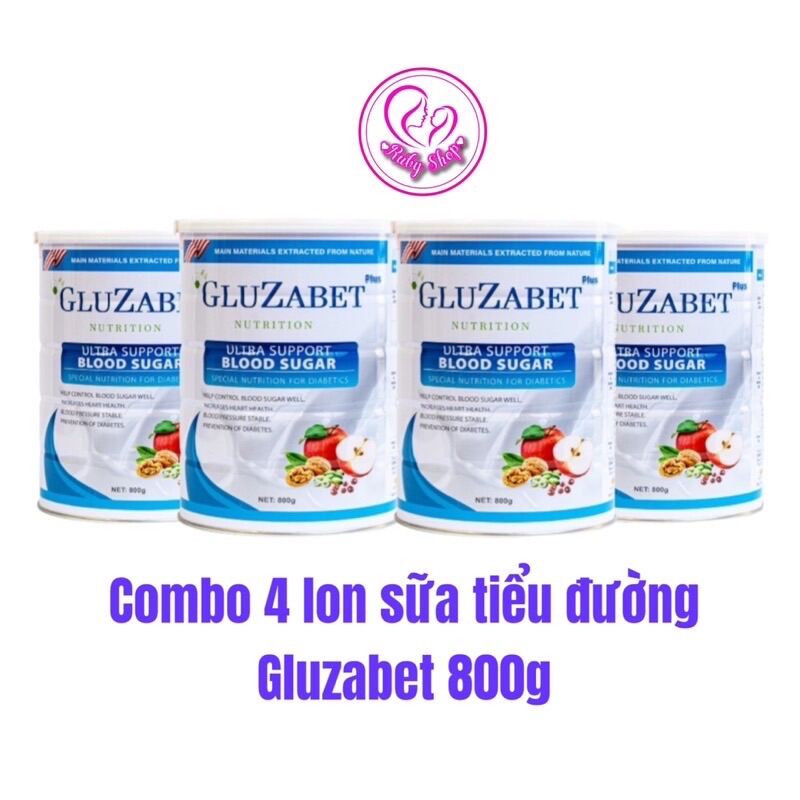 Combo 4 lon sữa Gluzabet 800g chính hãng date mới dành cho người tiểu đường