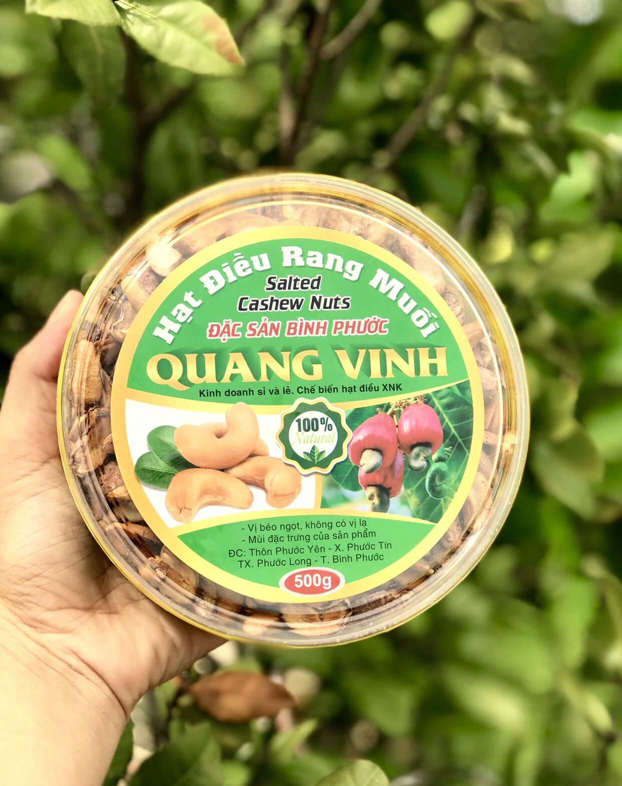 Hộp 500 gram hạt điều rang muối bể đôi có vỏ lụa chuẩn bình phước