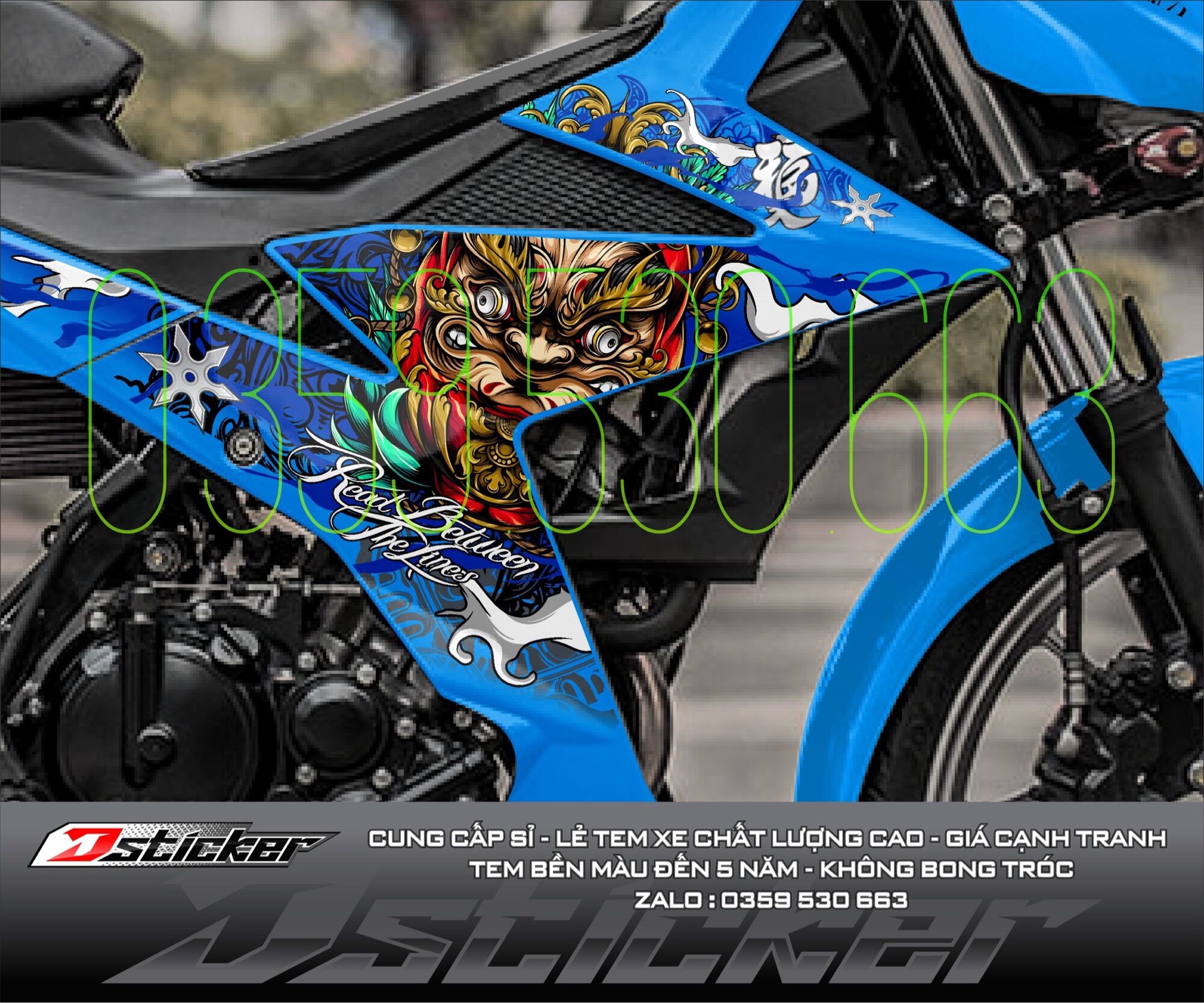 Tem rời Daruma dán xe Satria xanh Gp - cực ngầu