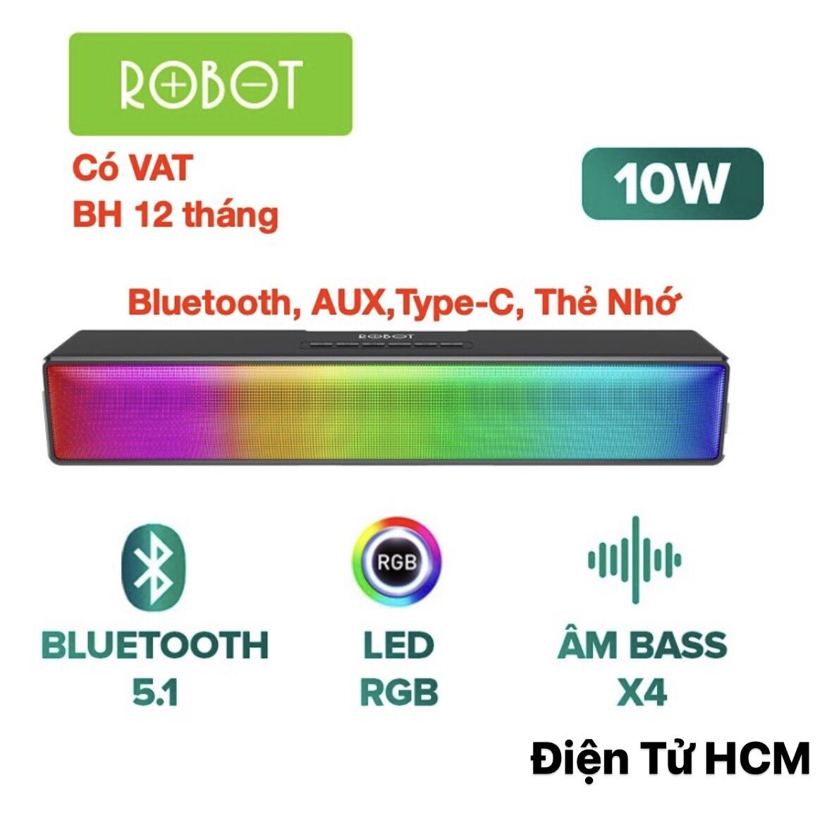 Loa Thanh Bluetooth Soundbar ROBOT RB580 10W Ultra Bass - Hiệu Ứng RGB
