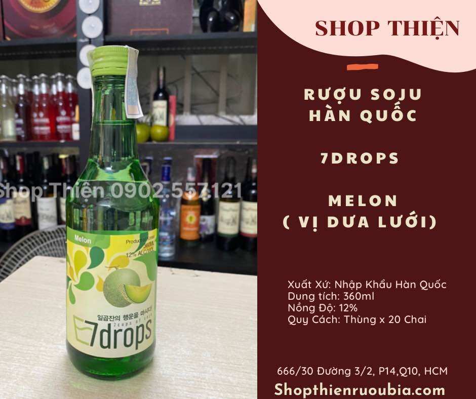 Soju Hàn Quốc 7DROPS 360ml-Vị Dưa Lưới