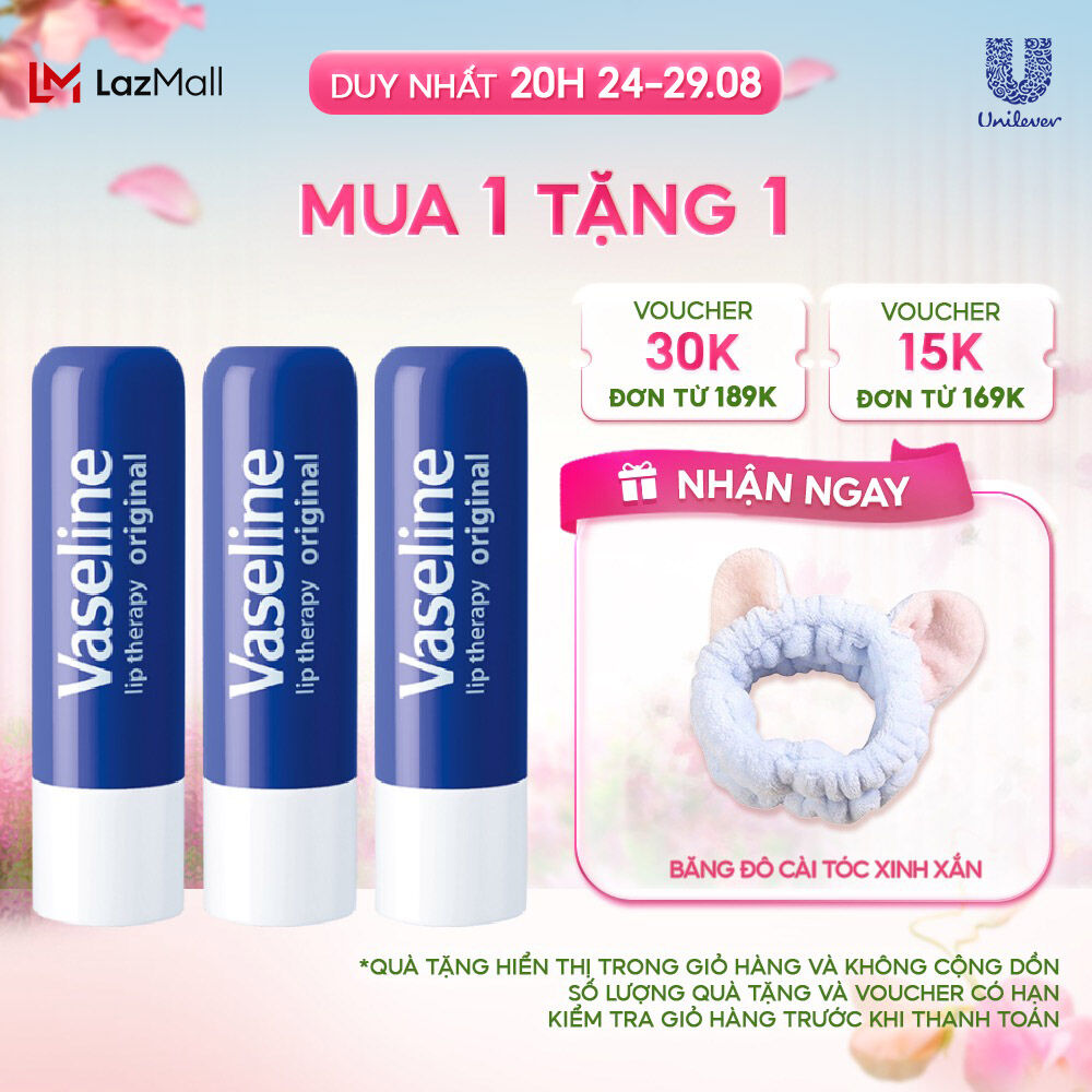 Combo 3 son dưỡng môi Vaseline mềm mịn dạng thỏi 4.8g