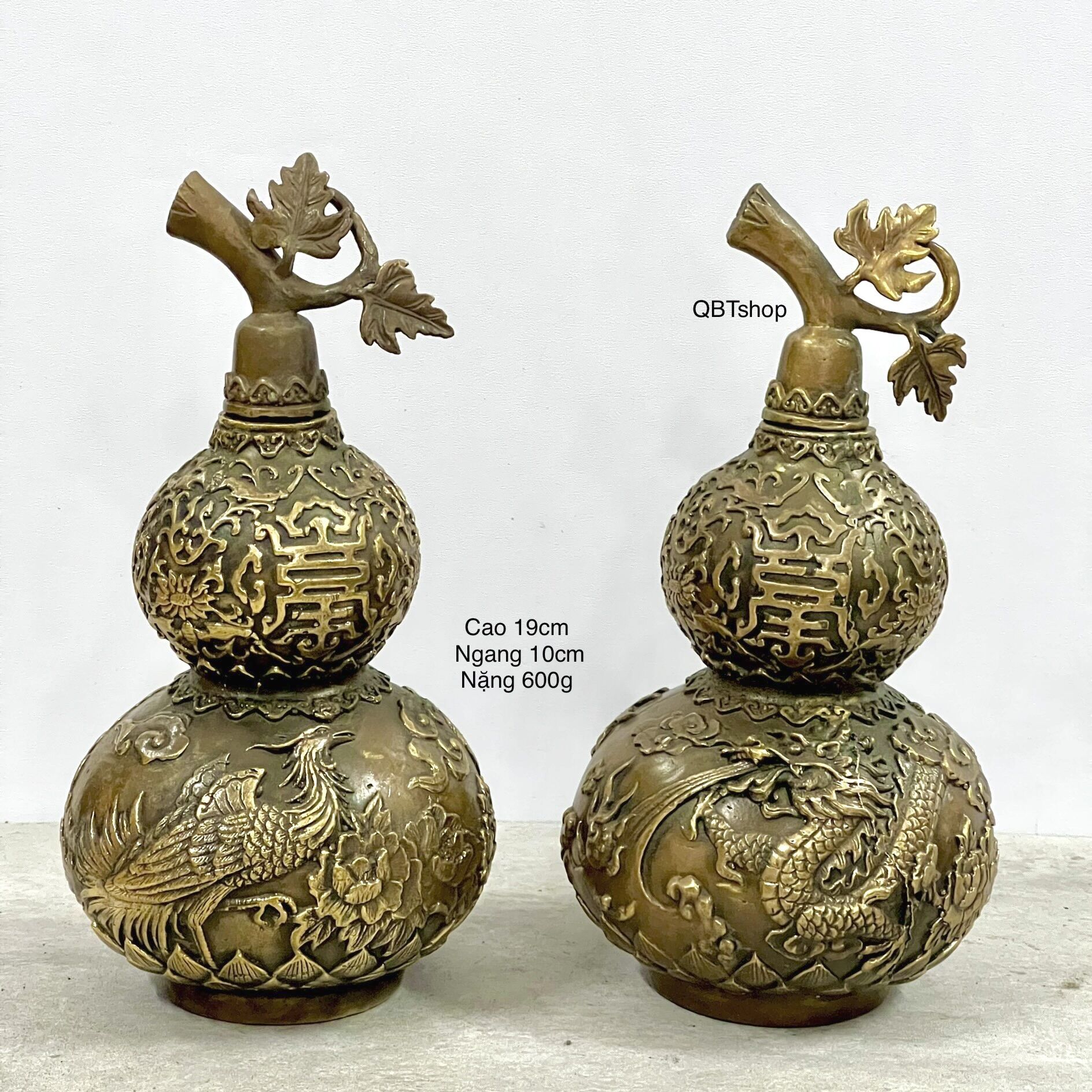 Cặp hồ lô Long - Phụng bằng đồng phong thuỷ