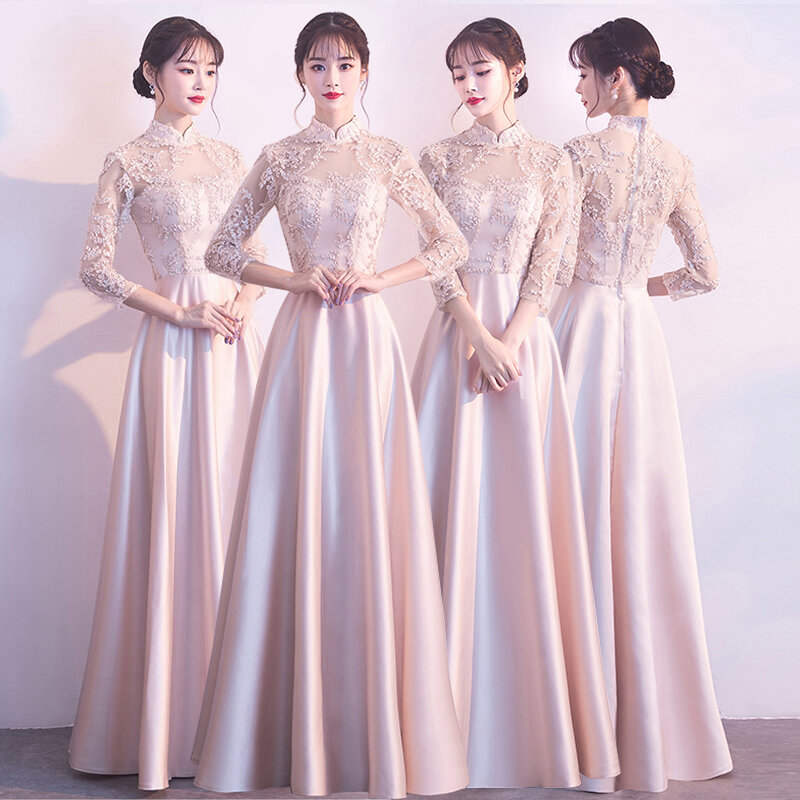 Váy Cưới Dài Tay Cổ Đứng Váy Cưới Hàn Quốc Trang Phục Phụ Nữ Biểu Diễn Đám Cưới Váy Cưới Mùa Đông Thường Ngày