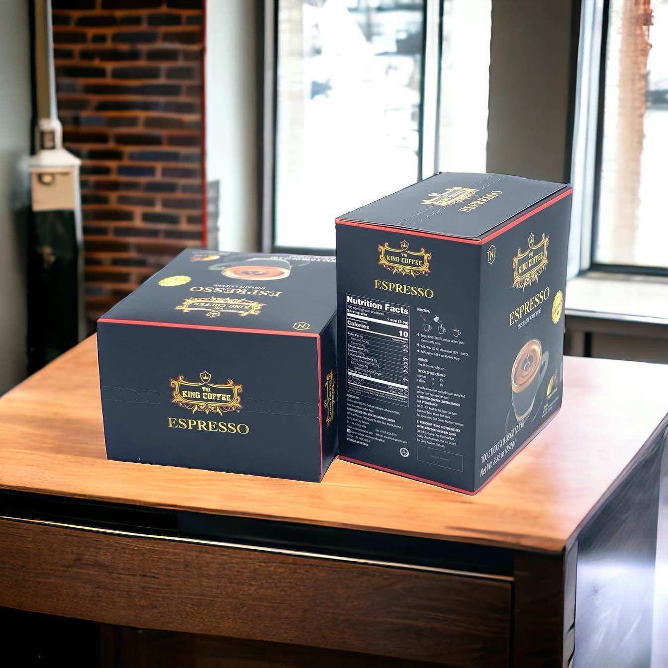 Combo 2 Hộp 100 Gói Cà phê hòa tan ĐEN( Không Đường Sữa) Espresso King Coffee
