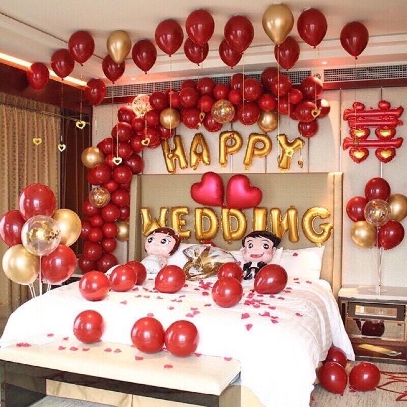 Set bóng trang trí phòng cưới màu đỏ rượu lung linh nổi bật
