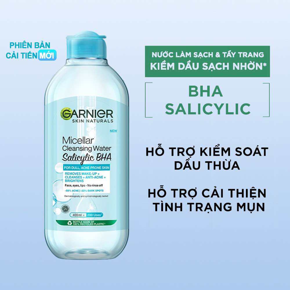 Garnier Nước tẩy trang Micellar Cleansing Water Salicylic BHA 400ml