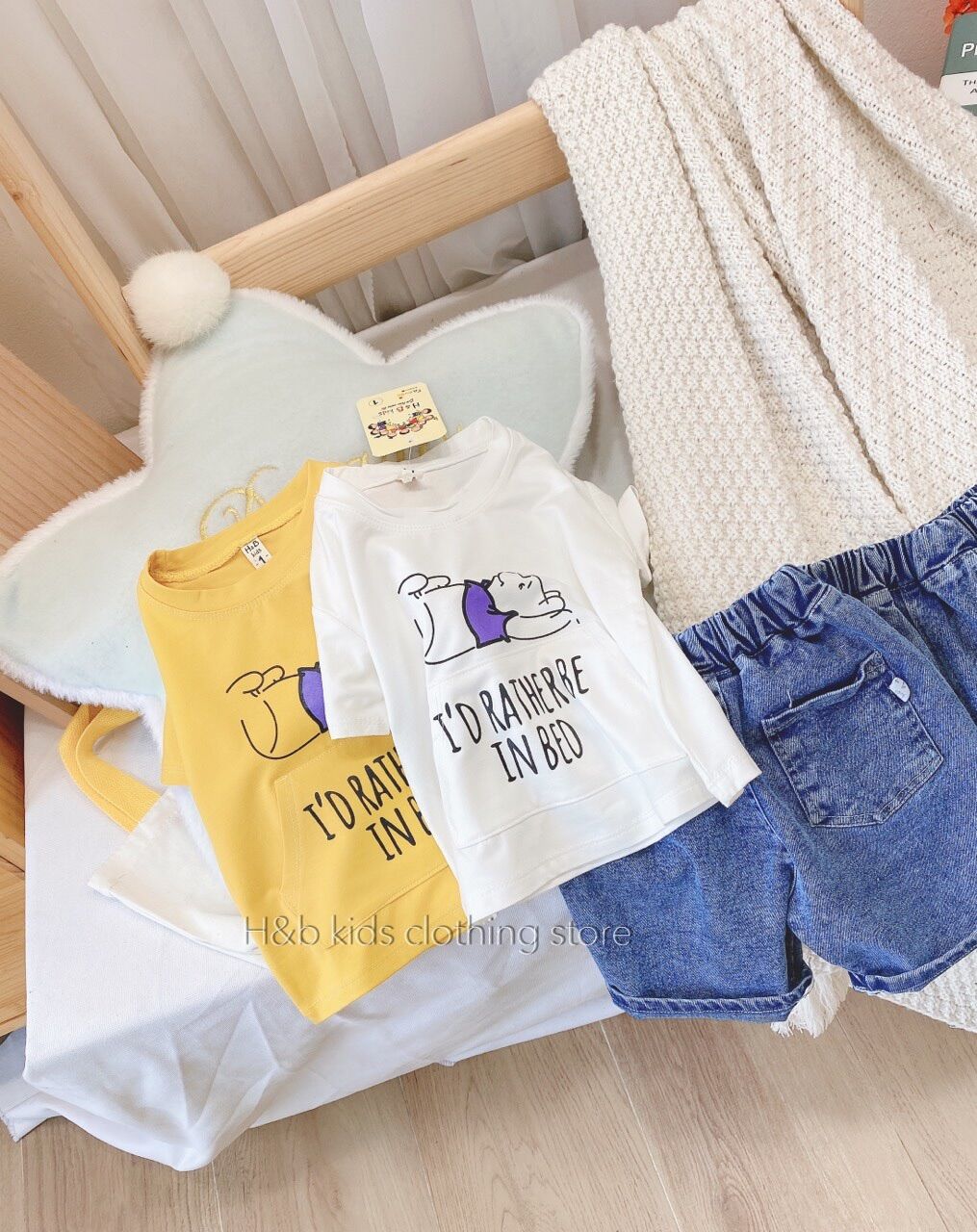 Set đồ bộ cotton áo kèm quần bò siêu sang xịn mịn cho bé trai bé gái