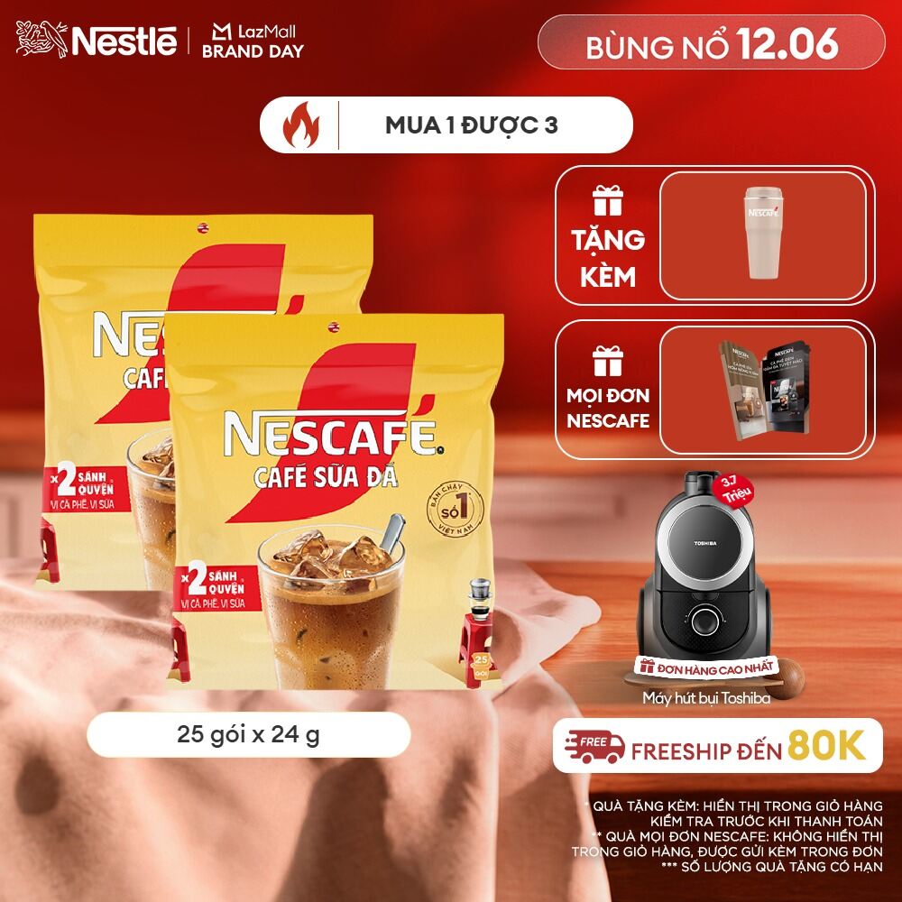 [ƯU ĐÃI THÁNG 6][FREESHIP TOÀN QUỐC] Combo 2 Bịch Cà phê Hòa tan NESCAFÉ CAFÉ SỮA ĐÁ 25 gói Nhân đôi sánh quyện