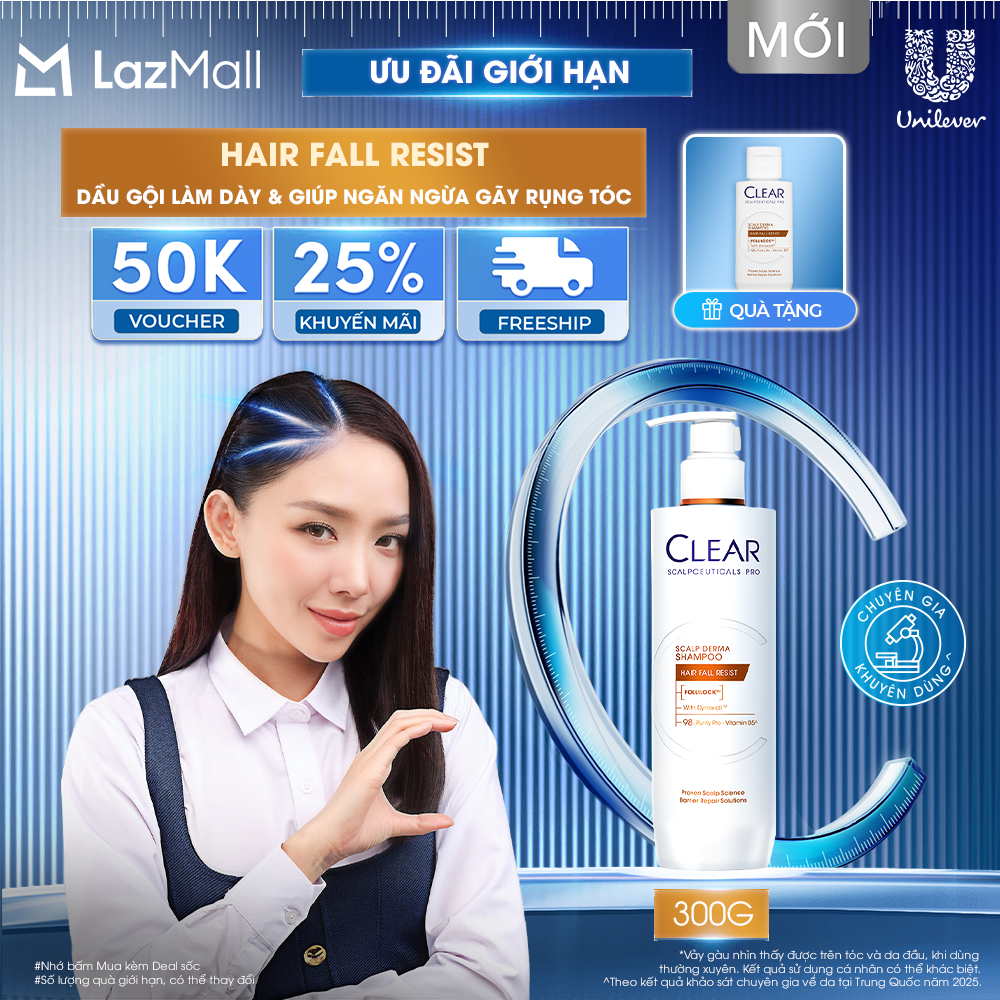 DẦU GỘI CHUYÊN DỤNG GIÚP LÀM DÀY  NGĂN NGỪA TÓC GÃY RỤNG CLEAR HAIRFALL RESIST 300G