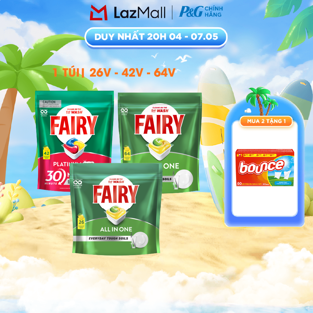 Viên Rửa Chén 3IN1 Fairy All In One/Platinum Túi 26 Viên/42 Viên/64 Viên - Châu Âu