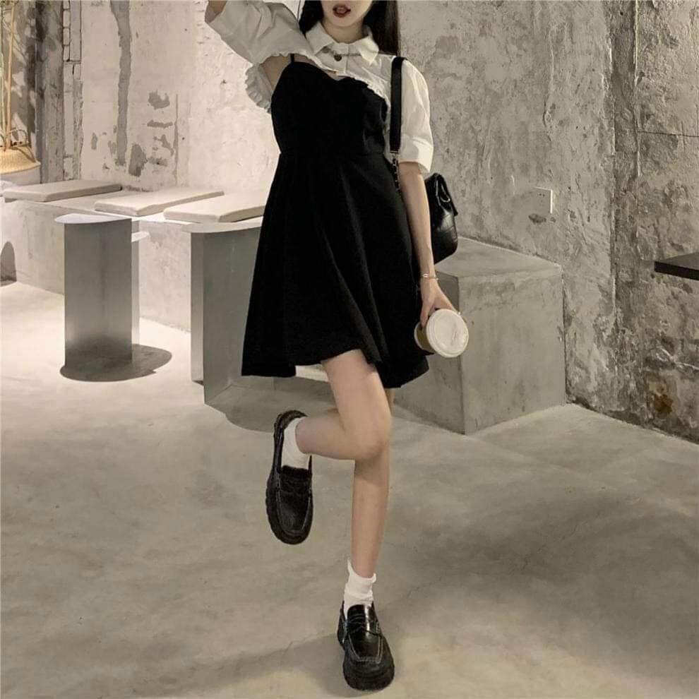 Sét váy + áo sơ mi bèo cộc tay