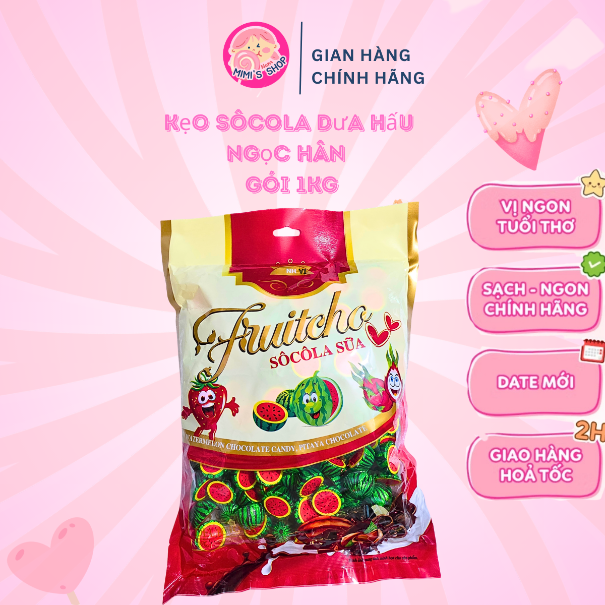 Socola Dưa Hấu Ngọc Hân 1kg, Socola Viên Giòn Nhẹ Nhân Ngọt Dịu, Đồ Ăn Vặt Tuổi Thơ Date Mới | Mimi's Shop